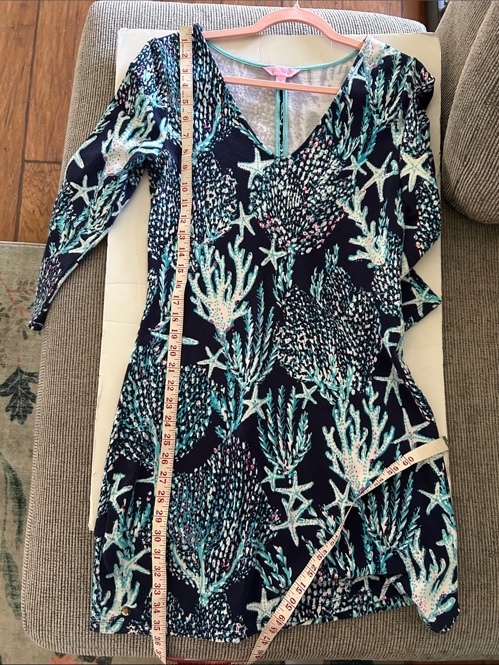 Lilly Pulitzer Clarke Dress Good Reed Blue Coral And Starfish Pattern Medium View 6